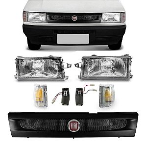 Kit Dianteiro Uno 91/03 Faróis Piscas Cristal Soquetes + Grade
