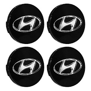 Jogo Calotinha 56mm Centro de Roda Hyundai HB20 HB20s 2012 a 2022 Preta