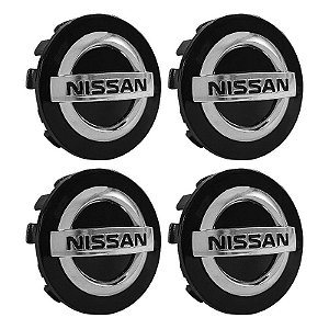 Jogo Calotinha 53mm Centro de Roda Nissan Sentra March Versa Kicks Preta e Cromado