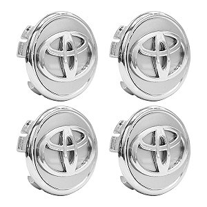Jogo Calotinha 55mm Centro de Roda Toyota Corolla Etios Prata com Cromada
