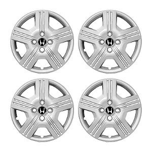 Jogo Calota Aro 15 Fit/City 10/13 Prata C/ Emblema Preto