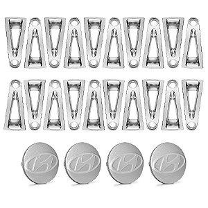 4 Calotinhas 59mm Prata + 20 Apliques de Roda Cromados Hyundai i30