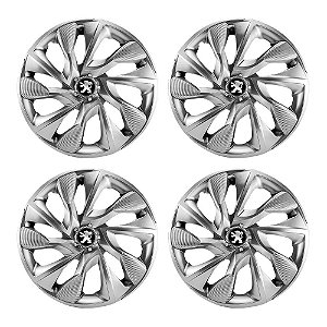 Jogo Calota Esportiva Aro 14 DS4 Prata Peugeot emblema resinado