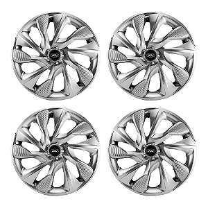 Jogo Calota Esportiva Aro 14 DS4 Prata Ford emblema resinado preto