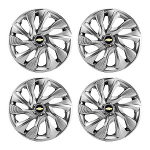 Jogo Calota Esportiva Aro 14 DS4 Prata Chevrolet emblema resinado preto
