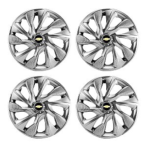 Jogo Calota Esportiva Aro 14 DS4 Prata Chevrolet emblema resinado preto