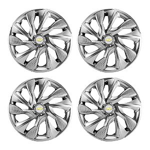 Jogo Calota Esportiva Aro 14 DS4 Prata Chevrolet emblema resinado prata