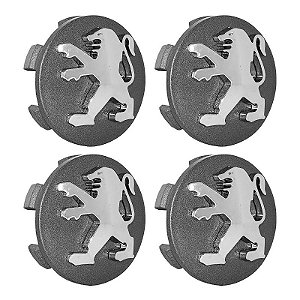 Jogo Calotinha 60mm Centro de Roda Peugeot 206 207 208 307 Hoggar Grafite e Cromada