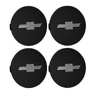 Jogo Calotinha 58mm Centro de Roda GM Opala Diplomata 1991/1992 Preta com Prata