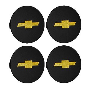 Jogo Calotinha 58mm Centro de Roda GM Opala Diplomata 1991/1992 Preta com Dourado