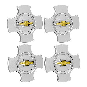 Jogo Calotinha Centro de Roda GM Meriva CD Prata boton Dourado