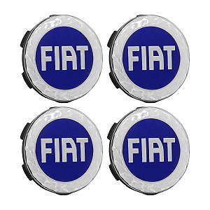 Jogo Calotinha 56mm Centro de Roda Scorro Emblema Fiat Azul