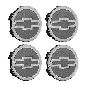 Jogo Calotinha 56mm Centro de Roda Scorro Emblema GM Cinza