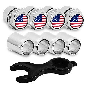 Capa Bico de Válvula Cromado Pneu Bandeira Estados Unidos