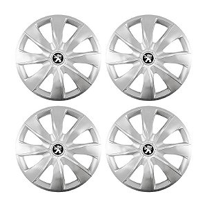 Jogo Calota Esportiva aro 13 Prime Prata emblema Peugeot