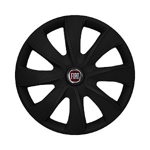 Calota Esportiva aro 13 Prime Preta Fosca Emblema Fiat Vermelho