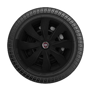 Jogo Calota Esportiva aro 13 Prime Preta Fosca Emblema Fiat Vermelho