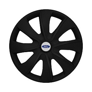 Jogo Calota Esportiva aro 13 Prime Preta Fosca Emblema Ford Prata