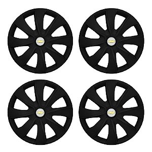 Jogo Calota Esportiva aro 13 Prime Preta Fosca Emblema GM Prata