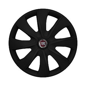 Calota Esportiva aro 14 Prime Preta Fosca Emblema Fiat Vermelho