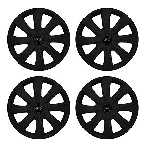 Jogo Calota Esportiva aro 14 Prime Preta Fosca Emblema Ford Preto