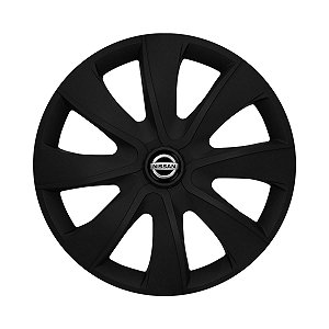 Calota Esportiva aro 14 Prime Preta Fosca emblema Nissan