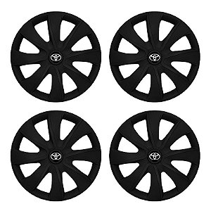 Jogo Calota Esportiva aro 14 Prime Preta Fosca Emblema Toyota