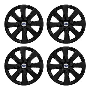 Jogo Calota Esportiva aro 14 Prime Preta Brilhante emblema Ford Prata