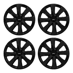 Jogo Calota Esportiva aro 14 Prime Preta Brilhante emblema Ford Preto