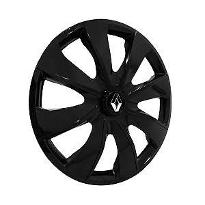 Calota Esportiva aro 14 Prime Preta Brilhante emblema Renault