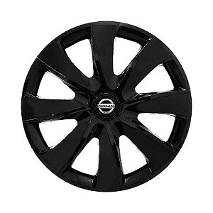 Calota Esportiva aro 14 Prime Preta Brilhante emblema Nissan