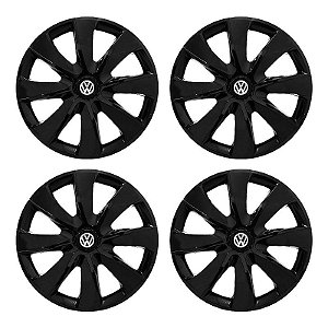 Jogo Calota Esportiva aro 14 Prime Preta Brilhante Emblema VW