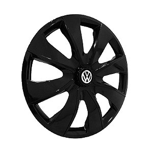 Jogo Calota Esportiva aro 14 Prime Preta Brilhante Emblema VW