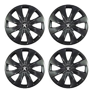 Jogo Calota Esportiva aro 14 Prime Grafite Emblema Peugeot