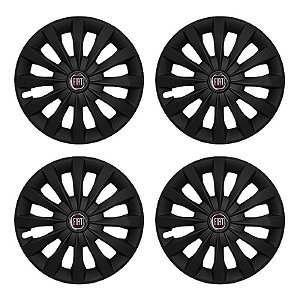 Jogo Calota Esportiva aro 13 Passat CC Preta Fosca emblema Fiat Vermelho