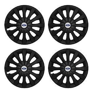 Jogo Calota Esportiva aro 13 Passat CC Preta Fosca emblema Ford Prata