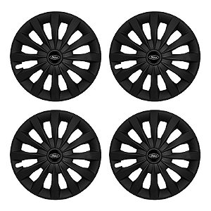 Jogo Calota Esportiva aro 13 Passat CC Preta Fosca emblema Ford Preto