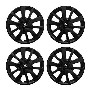 Jogo Calota Aro 15 Renault Sandero Logan 2014 à 2021 Preta fosca Encaixe