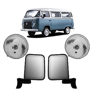 Kit Faróis lente de Vidro + Retrovisores VW Kombi Carat/ Clipper 1997 a 2012