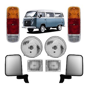 Kit Faróis + Piscas Cristal + lanternas traseiras + retrovisores VW Kombi Clipper e Carat