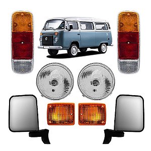 Kit Faróis + Piscas Âmbar + lanternas traseiras + retrovisores VW Kombi Clipper e Carat