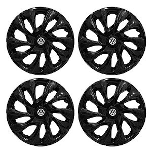 Jogo Calota Esportiva aro 15 DS4 Preta Brilhante Emblema Volkswagen
