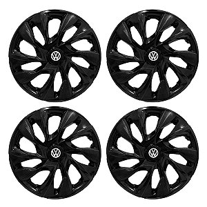 Jogo Calota Esportiva aro 15 DS4 Preta Brilhante Emblema Volkswagen