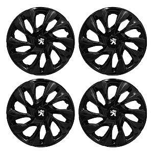 Jogo Calota Esportiva aro 15 DS4 Preta Brilhante Emblema Peugeot