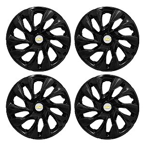 Jogo Calota Esportiva aro 15 DS4 Preta Brilhante Emblema GM Prata