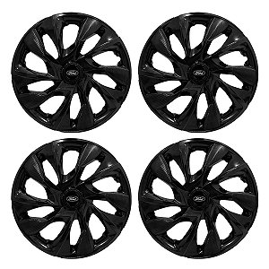 Jogo Calota Esportiva aro 15 DS4 Preta Brilhante Emblema Ford Preto