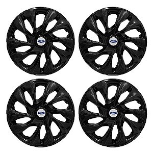 Jogo Calota Esportiva aro 15 DS4 Preta Brilhante Emblema Ford Prata