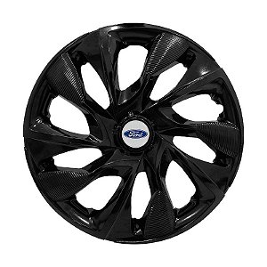 Calota Esportiva aro 15 DS4 Preta Brilhante Emblema Ford Prata