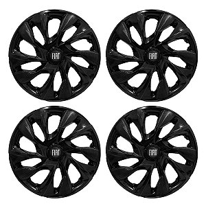 Jogo Calota Esportiva aro 15 DS4 Preta Brilhante Emblema Fiat Preto