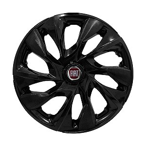 Calota Esportiva aro 15 DS4 Preta Brilhante Emblema Fiat Vermelho